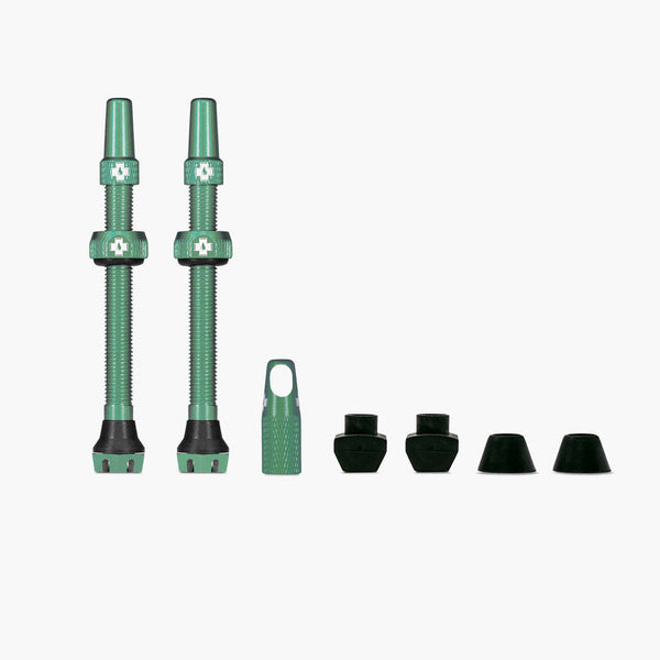 Muc-Off V2 tubeless valves 44 mm turquoise pair and fittings