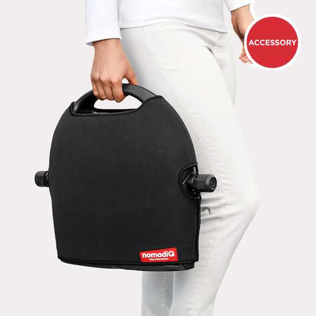 Black nomadiQ protection pouch fitted over the original portable BBQ; BBQ sold separately