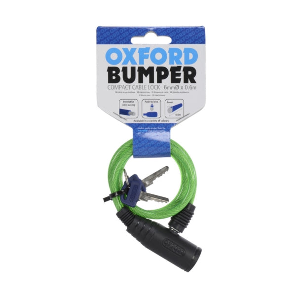 Oxford Bumper OF04 green cable lock with two keys in original packaging