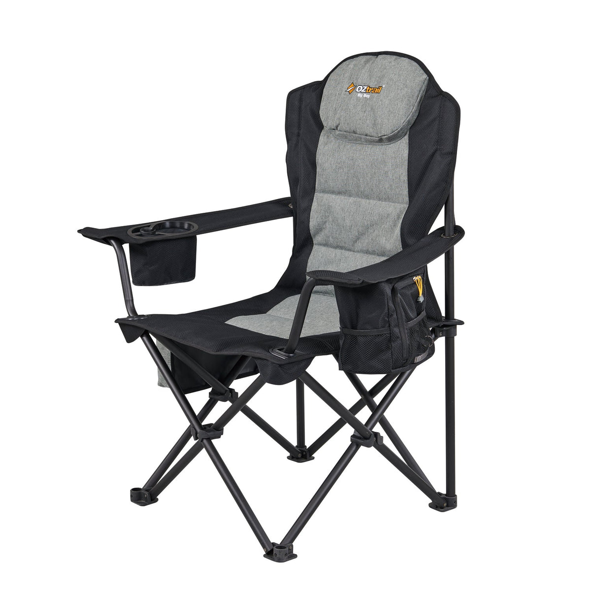 OZtrail Big Boy Arm Chair in black and grey, FCE-BIGBL-F