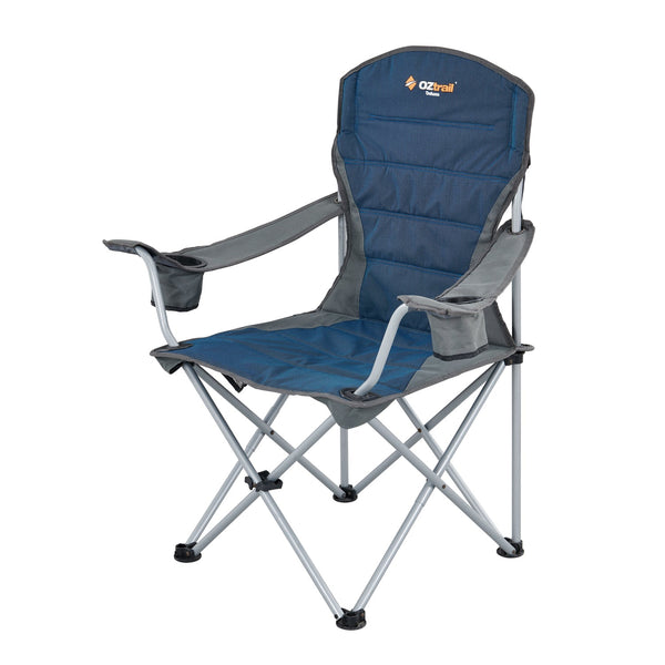 OZtrail Deluxe Arm Chair in blue, front view