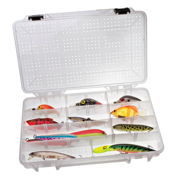 Plano 43700 Hydro-Flo 3700 StowAway open with ventilated lid and example lures