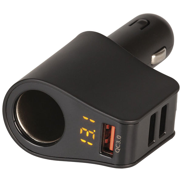 Powertech PP2118 vehicle adaptor with three USB ports, lighter socket and voltmeter