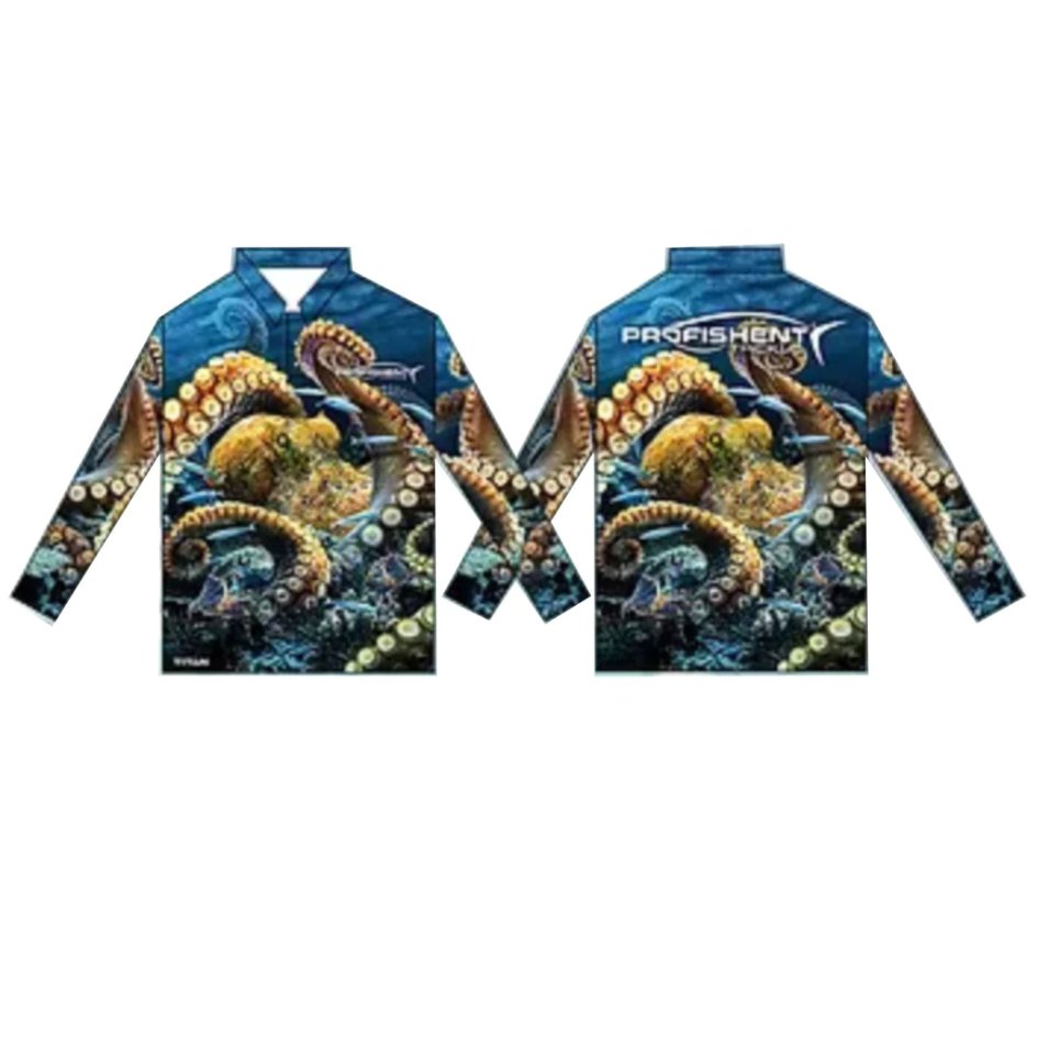 Profishent Octopus long sleeve shirt design, front and rear views