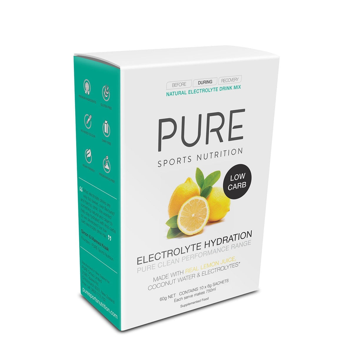 PURE Electrolyte Hydration Low Carb Lemon box of ten 6g sachets