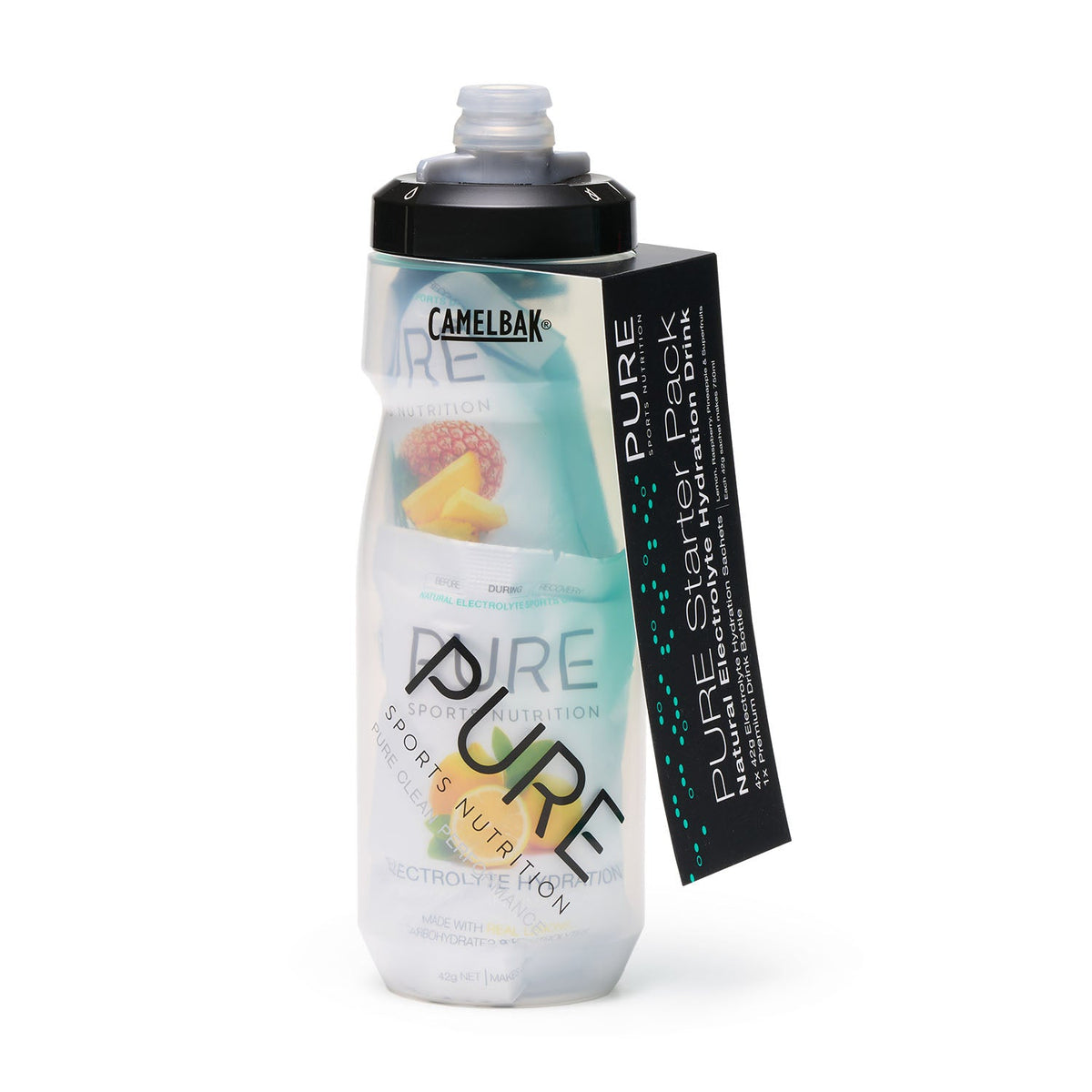 PURE Premium Starter Pack with CamelBak Podium 710ml bottle and four Electrolyte Hydration sachets