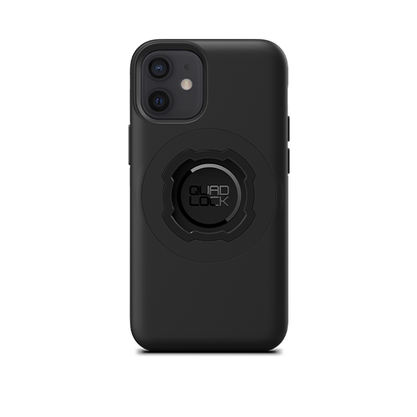 Quad Lock MAG Case for iPhone 12 Mini, black case fitted to an illustrative phone
