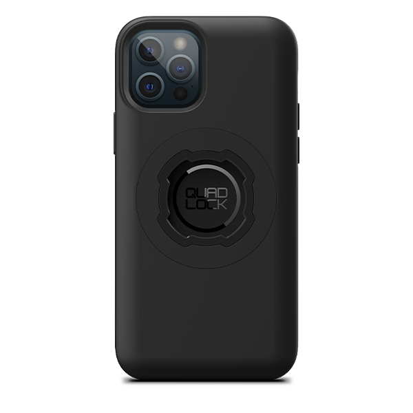 Quad Lock MAG Case for iPhone 12/12 Pro, black case fitted to an illustrative phone