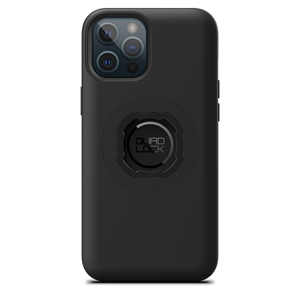 Quad Lock MAG Case for iPhone 12 Pro Max, black case fitted to an illustrative phone