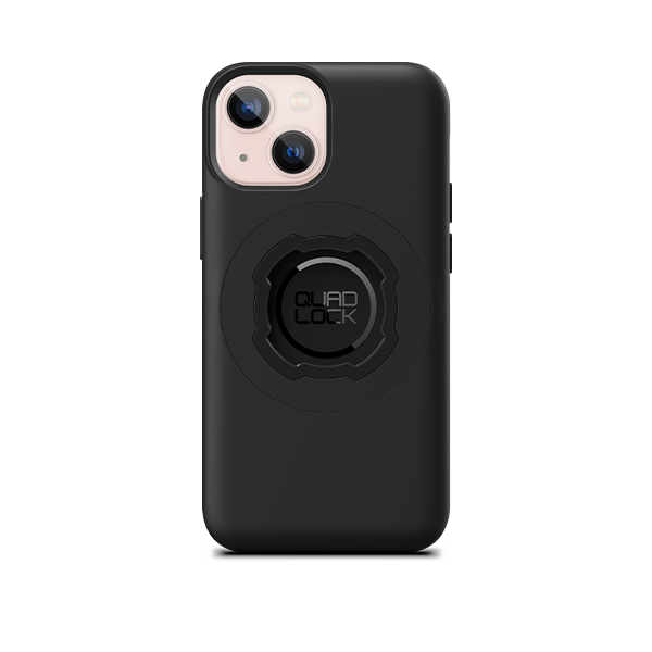 Quad Lock MAG Case for iPhone 13 Mini, black case fitted to an illustrative phone