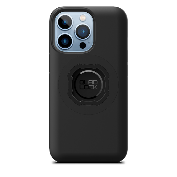 Quad Lock MAG Case for iPhone 13 Pro, black case fitted to an illustrative phone