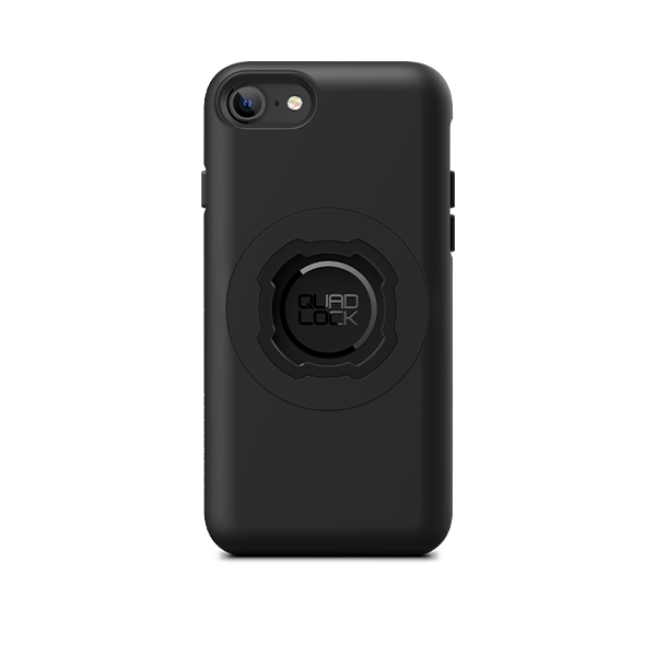 Quad Lock MAG Case for iPhone SE 3rd/2nd, black case fitted to an illustrative phone