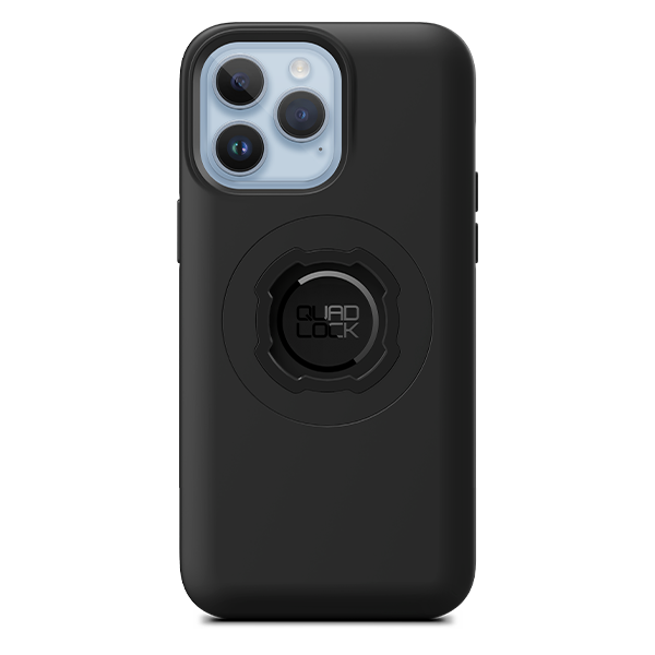 Quad Lock MAG Case for iPhone 14 Pro Max, black case fitted to an illustrative phone