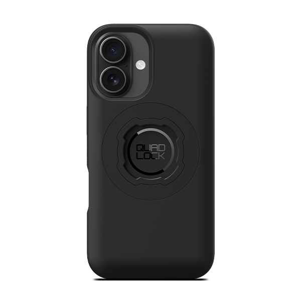 Quad Lock MAG Case for iPhone 16, black case fitted to an illustrative phone