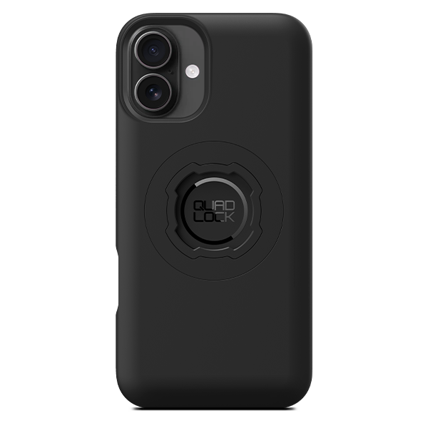 Quad Lock MAG Case for iPhone 16 Plus, black case fitted to an illustrative phone
