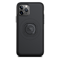 Quad Lock black MAG case for iPhone 11 Pro, rear view fitted to an illustrative phone