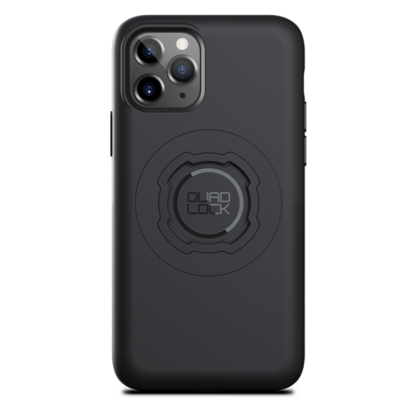 Quad Lock black MAG case for iPhone 11 Pro, rear view fitted to an illustrative phone