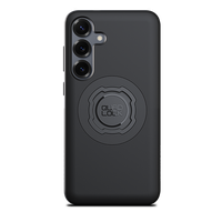Quad Lock black MAG case for Samsung Galaxy S25 Plus, rear view fitted to an illustrative phone