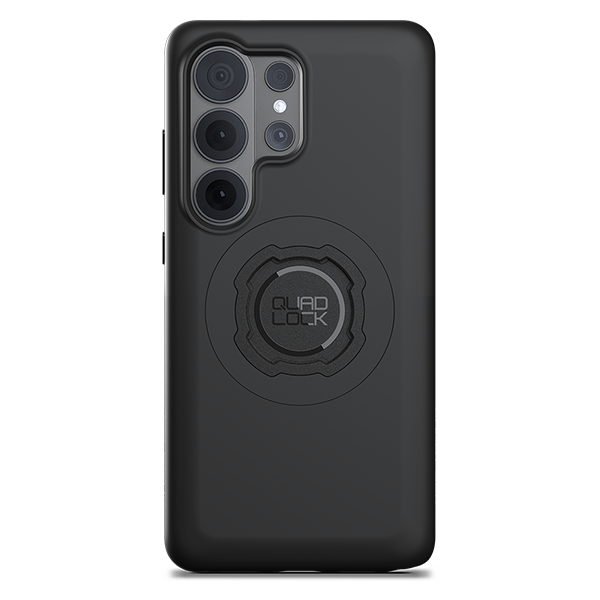 Quad Lock black MAG case for Samsung Galaxy S26 Ultra, rear view fitted to an illustrative phone