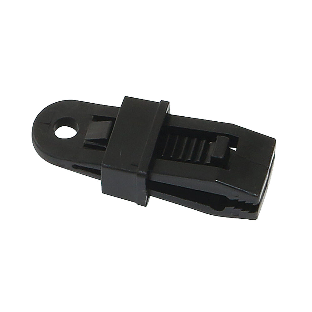 OZtrail ACT-TAC-B tarp clamp. Pack contains two clamps; one is shown.