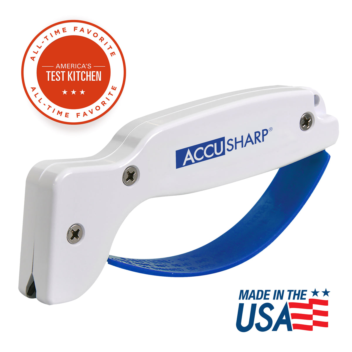 AccuSharp 001C white knife and tool sharpener with blue finger guard