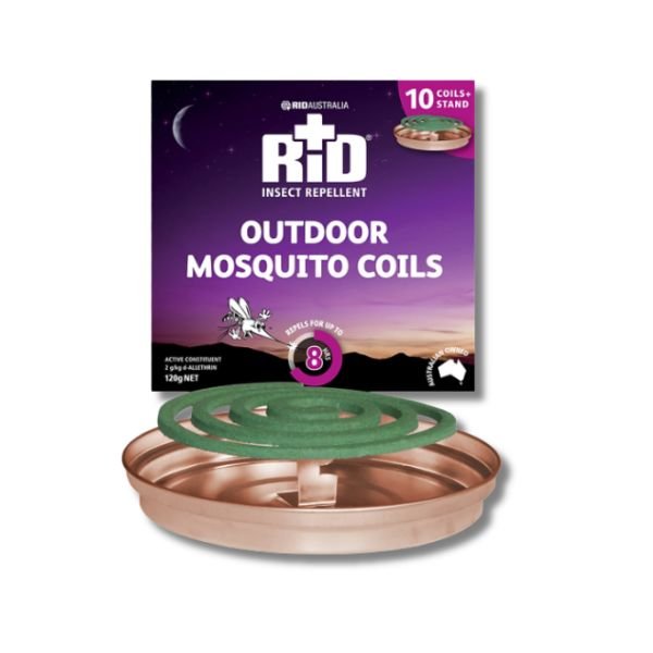 RID Outdoor Mosquito Coils, 10-pack with tray and stand, full product