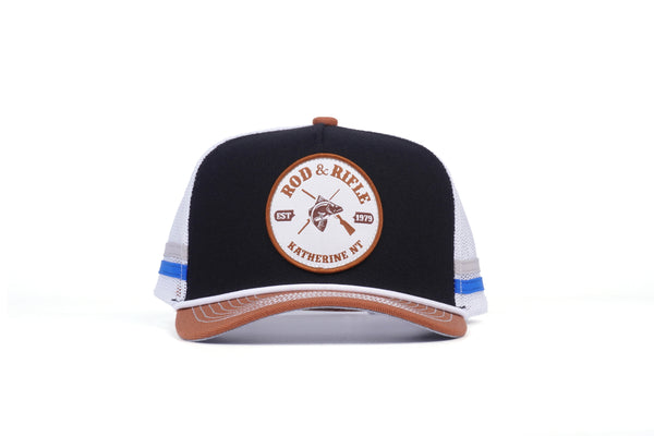 Rod and Rifle Signature Trucker Cap in Black-Brown-White - front view