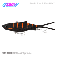 Samaki Vibelicious Fork Tail - 100mm/20g / Black Snake Orange UV