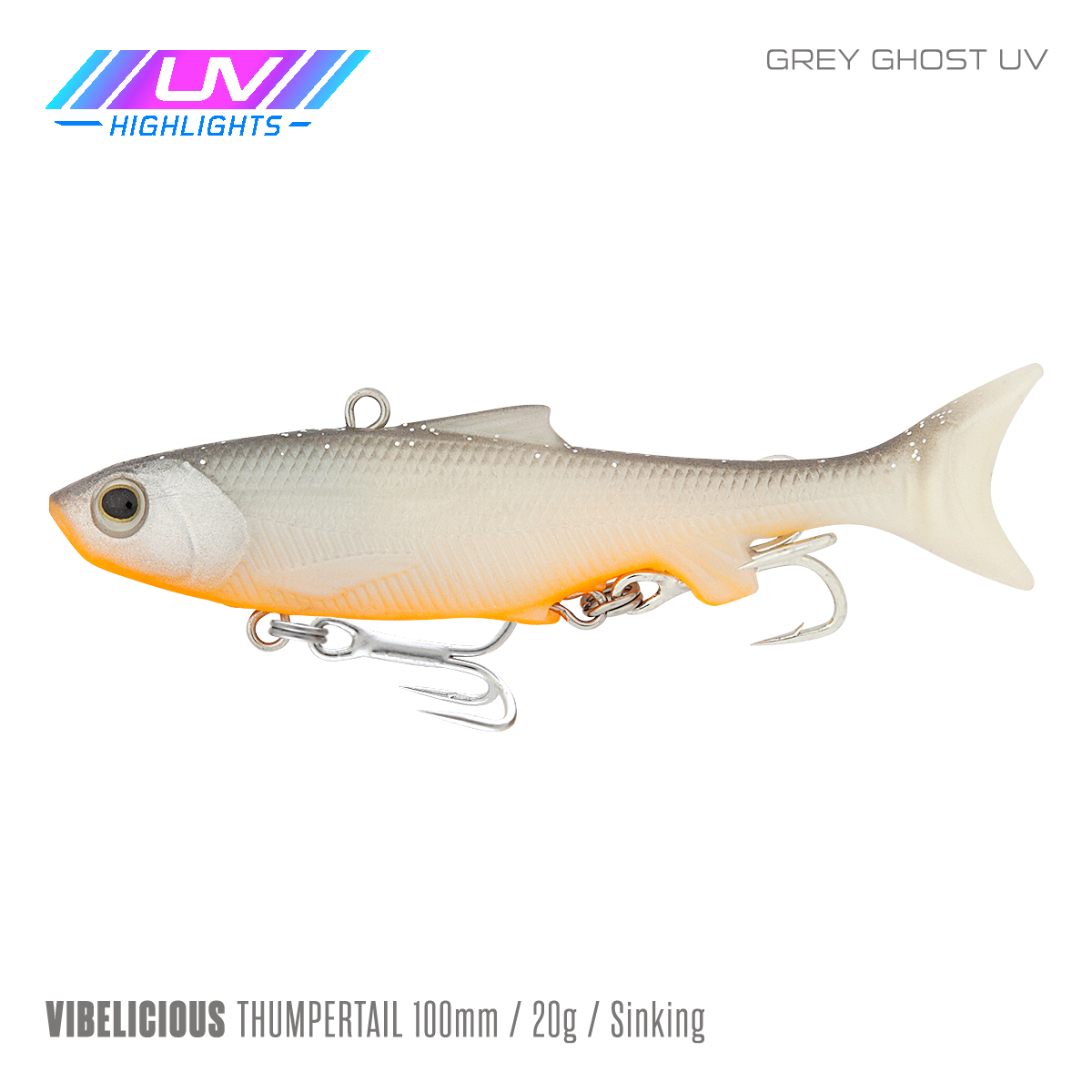 Samaki Vibelicious Thumper Tail - 100mm/20g / Grey Ghost UV