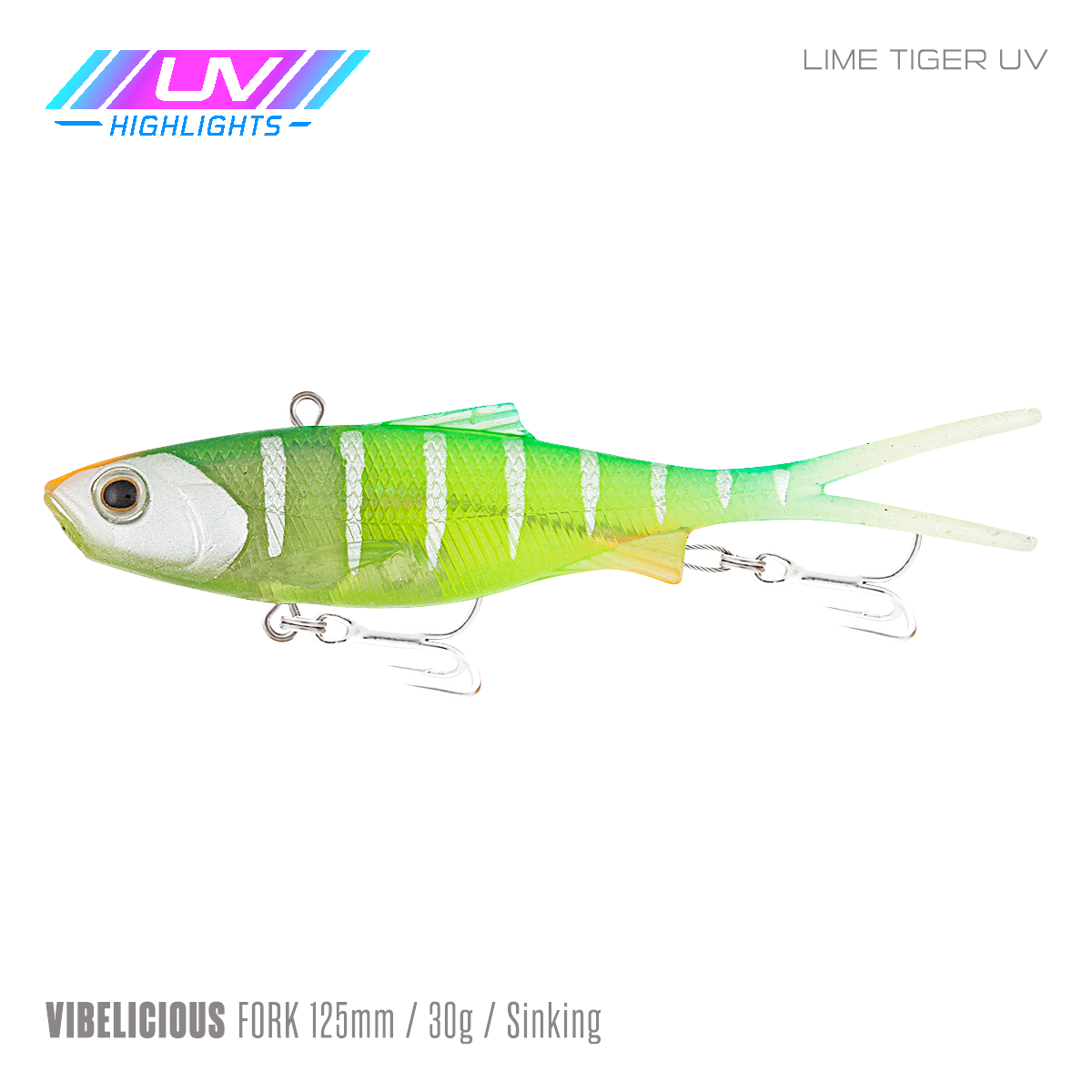 Samaki Vibelicious Fork Tail - 125mm/30g / Lime Tiger UV