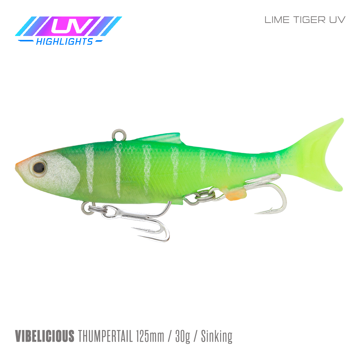 Samaki Vibelicious Thumper Tail - 125mm/30g / Lime Tiger UV