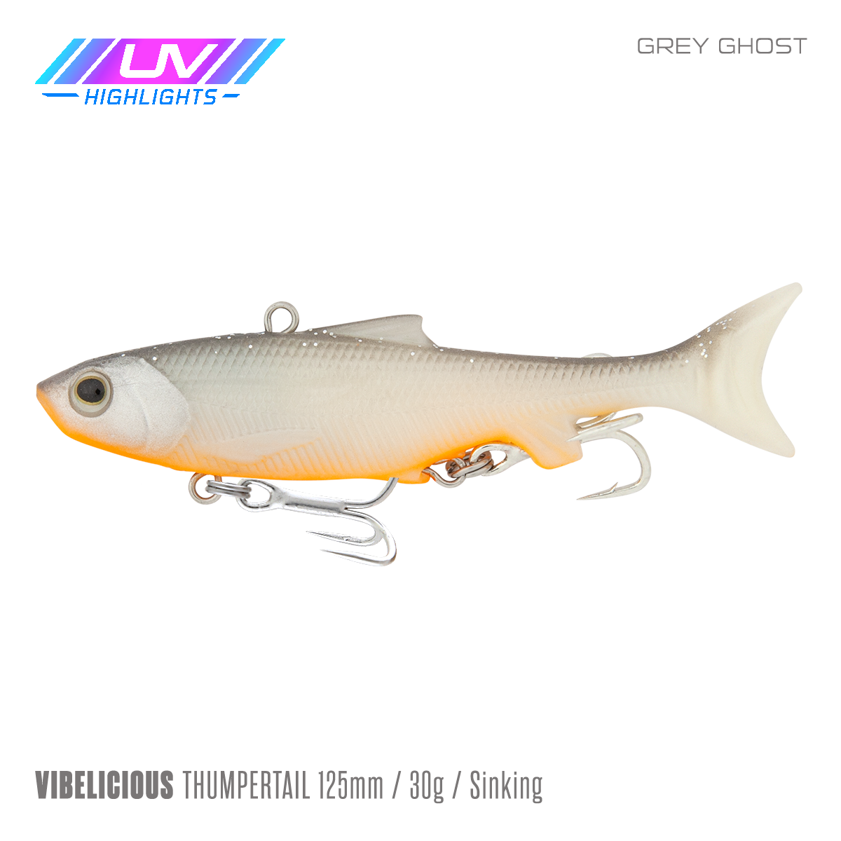 Samaki Vibelicious Thumper Tail - 125mm/30g / Grey Ghost UV