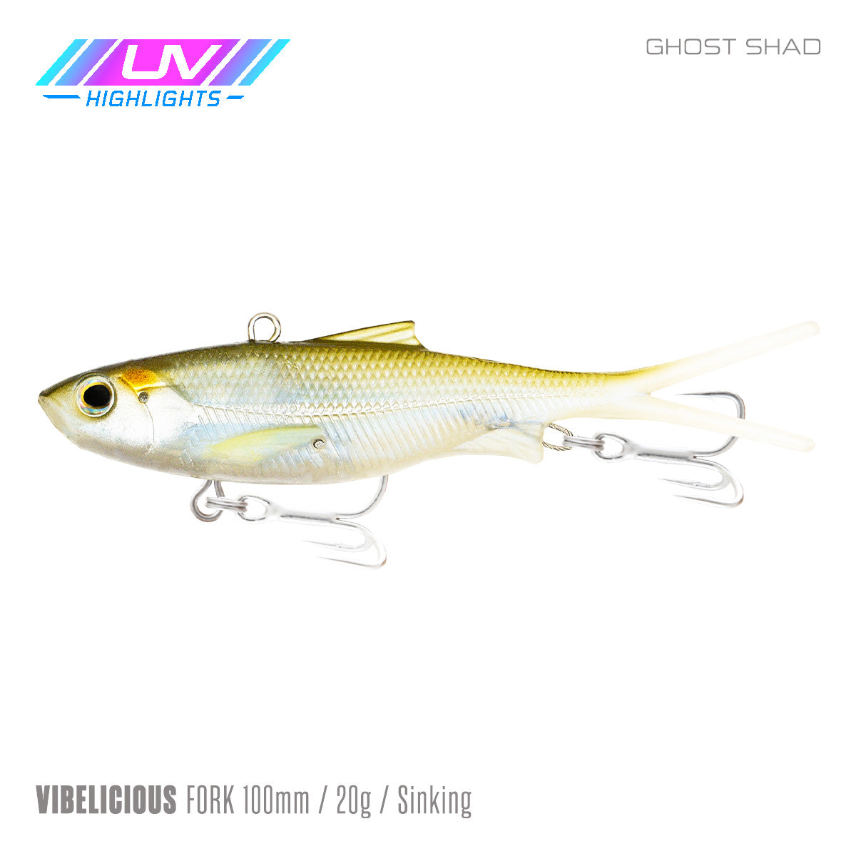 Samaki Vibelicious Fork Tail - 100mm/20g / Ghost Shad