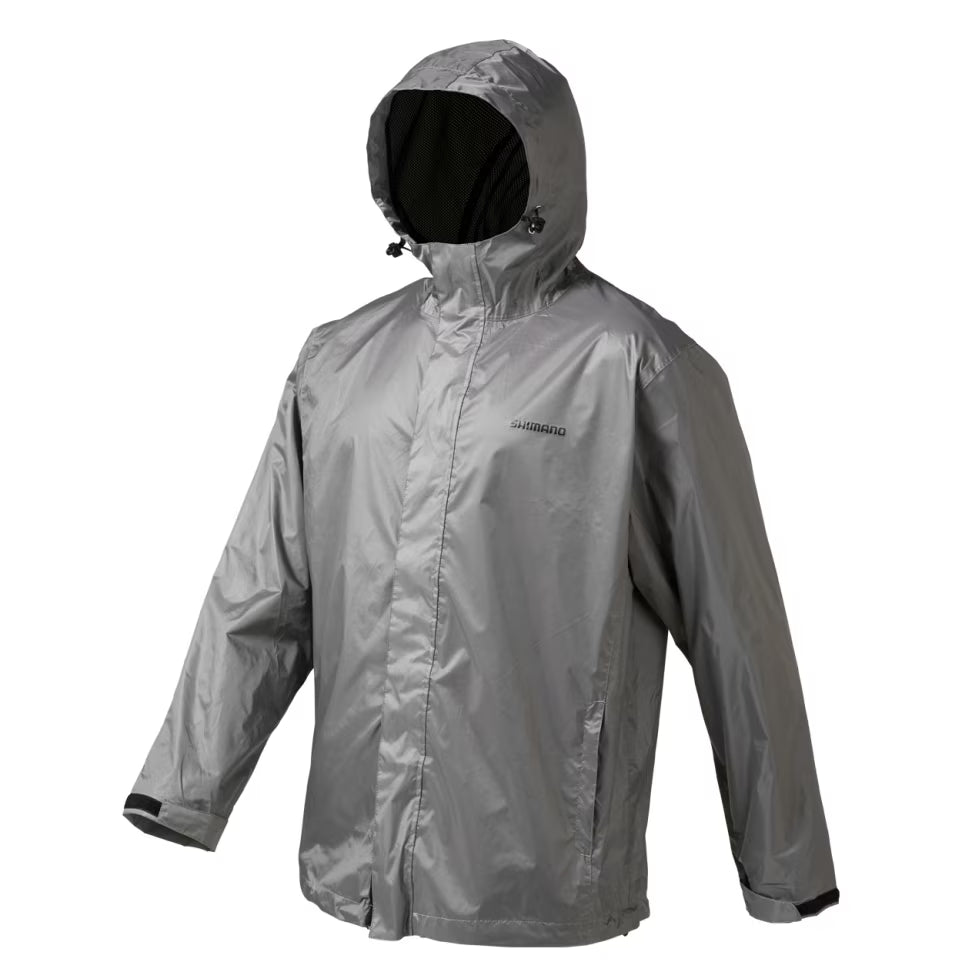 Shimano Packable Spray Jacket in Charcoal; manufacturer design illustration shared across sizes