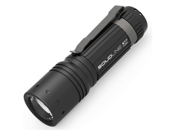 Solidline ST7 black torch with removable pocket clip, full product