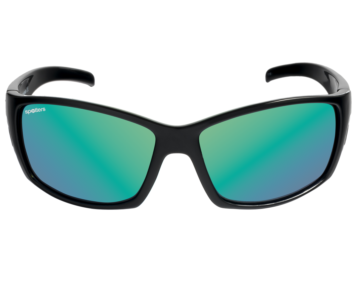 Spotters Fury Gloss Black sunglasses with Helix lenses - front view - 9336161011878
