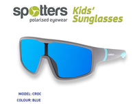 Spotters Croc kids sunglasses with matt grey frame and blue mirror lenses