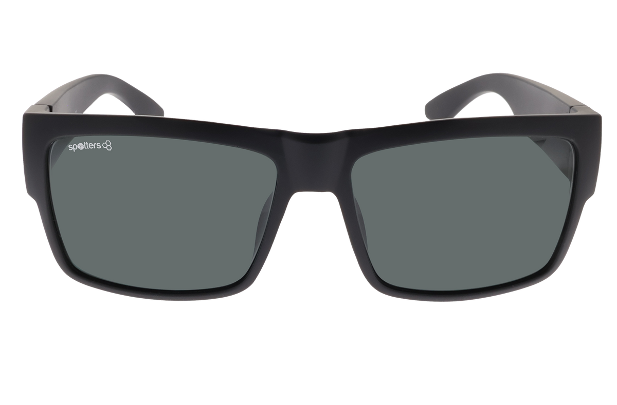 Spotters Striker matt black frame with Carbon grey lenses - front view