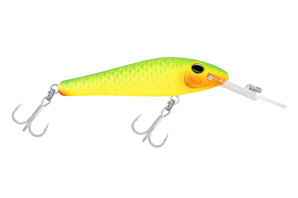 Halco TBarra Lure — 80mm / R7 Green Fluoro. Official colour illustration; diving bib may differ from the selected depth.