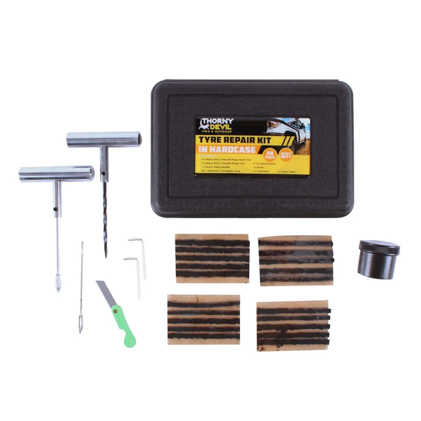 Thorny Devil TD2064 28-piece tyre repair kit with labelled hard case
