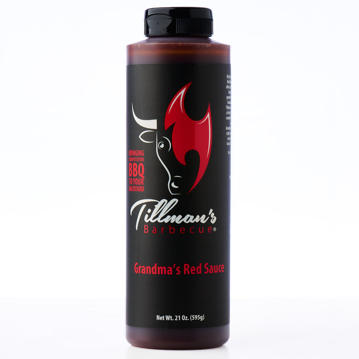 Tillmans Grandma’s Original Red BBQ Sauce, 21 oz (595 g), manufacturer original pack photo.