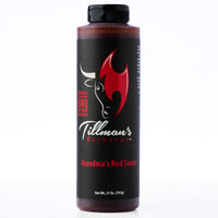 Tillmans Grandma’s Original Red BBQ Sauce, 21 oz (595 g), manufacturer original pack photo.