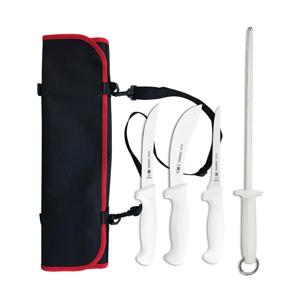 Tramontina Professional Master 5-Piece Boning Set with Pouch – complete set with white handles and black nylon pouch