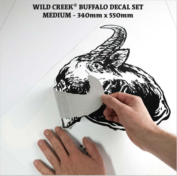 Wildcreek Buffalo decal, medium 340 mm x 550 mm, supplier product photo showing application