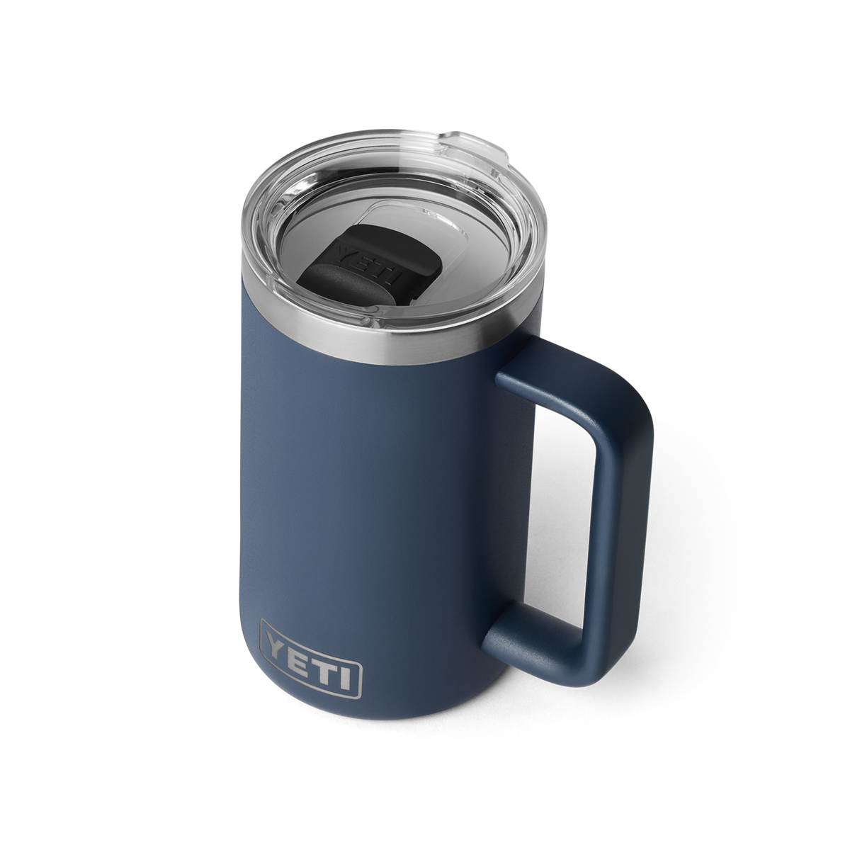 YETI Rambler 24oz ceramic lined mug in Navy, lid and handle detail