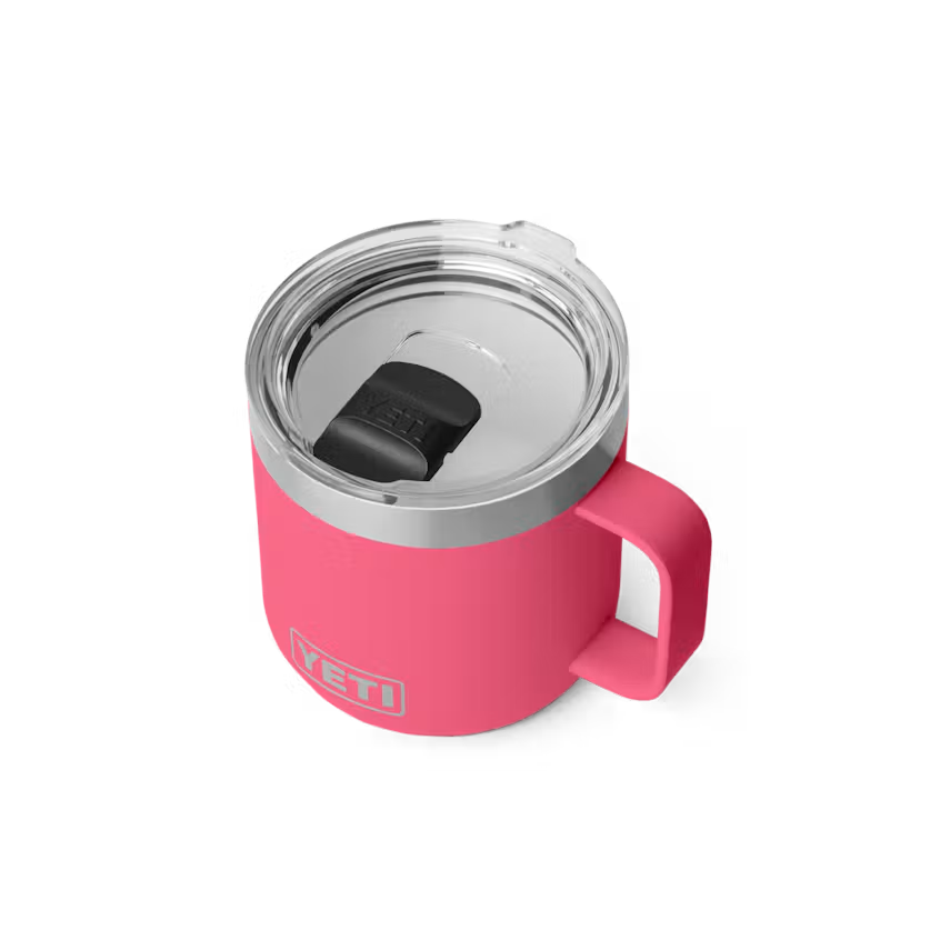 YETI Rambler 14 oz ceramic-lined stackable mug with MagSlider lid, Tropical Pink
