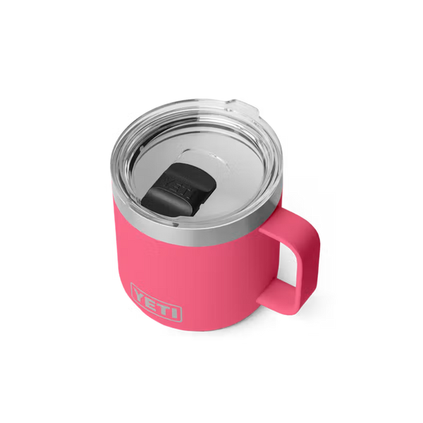 YETI Rambler 14 oz ceramic-lined stackable mug with MagSlider lid, Tropical Pink