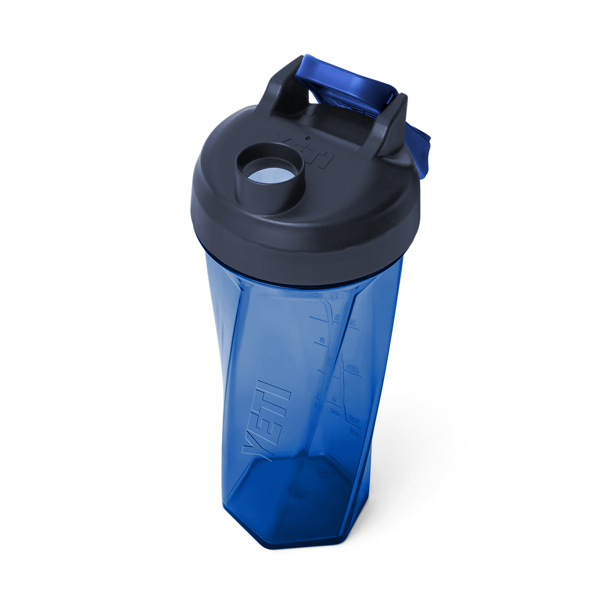 YETI Yonder 27oz shaker bottle in Royal Blue with cap open